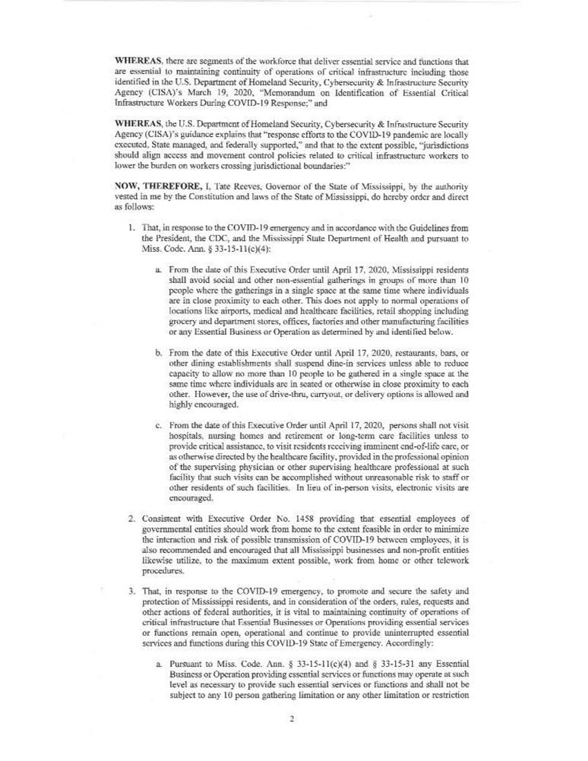 Executive Order City of Yazoo City